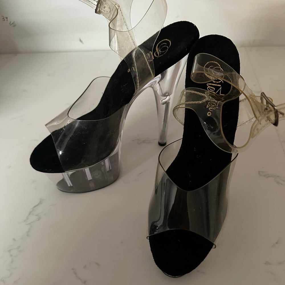 NEW Pleaser Clear and Black Heels